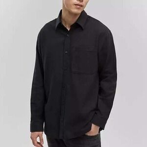 Mode of One Mens Relaxed Fit Flannel Shirt Deep Black Long Sleeve M 100197730MN